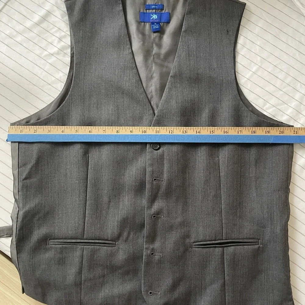 Egara Men's Slim Fit 100% Wool Suit Vest Gray Five Button Waistcoat Wedding Sz M